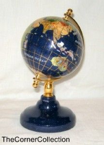 80mm 3 1 4 Gemstone Globe with Lapis Base Brass Trim