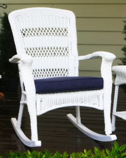 Outdoor Furniture White Wicker Patio Rocker w/ Cushion!