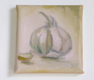 Garlic and Garlic Clove painting 4x4, Miniature oil pastel painting