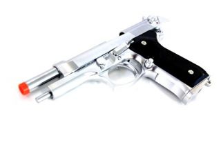  Mil Spec M9 Beretta Gas Blowback Pistol   Polished Silver Finish