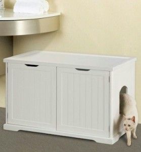 New Secret Cat Litter Box Cabinet White Fits in Most Bathrooms
