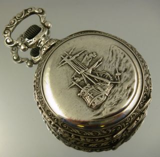 Silver Hunter Pocket Watch w St George on Front Cover C1890