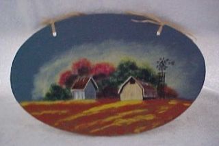 PRIMITIVE PAINTING SIGNED RICH GATZKE WINDMILL BARN & SHED ON WOOD