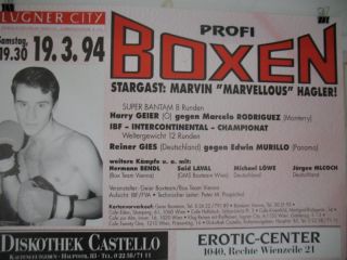 1994 REINER GIES vs EDWIN MURILLO, MARVIN HAGLER On Site Boxing Poster
