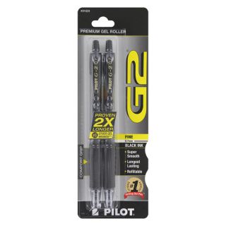 Pilot G2 Roller Gel Pens, Retractable, Fine Point 0.7 mm, Black Ink, 2