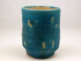 Stamped Jon Gilbertson Mini Blue Teal Cup Glass with Circles
