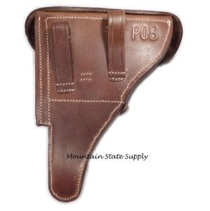 Reproduction WWII German Luger P 08 P08 Brown Leather Pistol Hardshell
