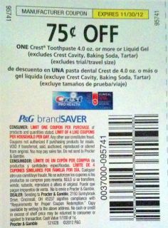 20 Coupons $ 75 1 Crest Toothpaste or Liquid Gel