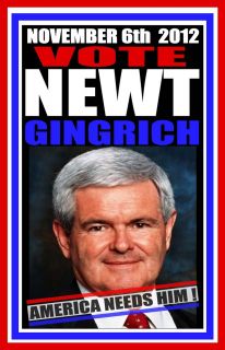 President Newt Gingrich 2012 Campaign Poster Sign Tea Party