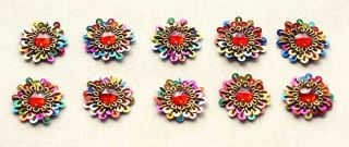 10 Hand Beaded Appliques Sequins Red Gems