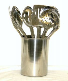 7pc Stainless Steel Kitchen Tool Utensil Set with Storage Canister NEW