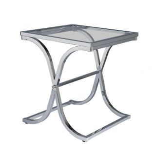 Transitional Glass Chrome End Table Accent Table New