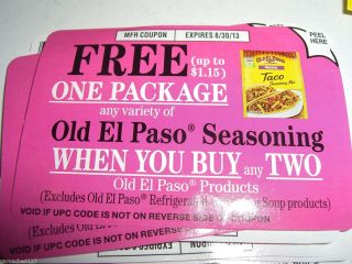 20 Coupons FREE Old El Paso Seasoning wyb any 2 Old El Paso Products 8