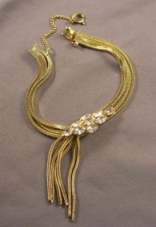 Vintage Hobe Triple Snake Chain Bracelet with Rhinestone Medallion