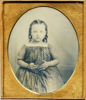Pretty Little Girl Holds Book Daguerreotype Photo