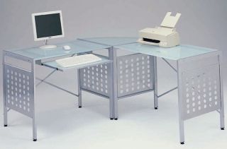 Glass Computer Desk Office Corner L Shaped Home Shape