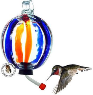 Parasol Red Blue Carnival Art Glass Hummingbird Feeder