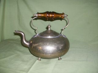 Vtg Brass Footed Tea Kettle w Amber Glass Handle James Clews made in