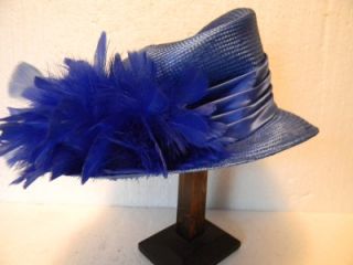 Vintage Georgi Ladies Big Blue Hat with Blue Feathers Gorgeous