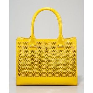 Tory Burch Mini Georgiana Perforated Golden Yellow Patent Leather Tote