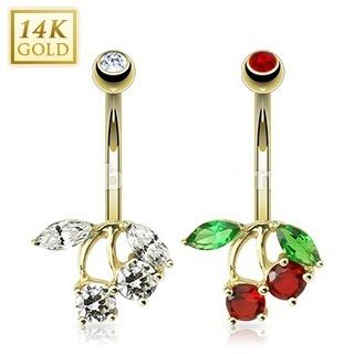 14k Solid Gold Belly Button Navel Rings Body Piercing Jewelry Cherry