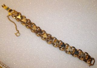 vintage chunky gold tone bracelet chain link with designs safety chain