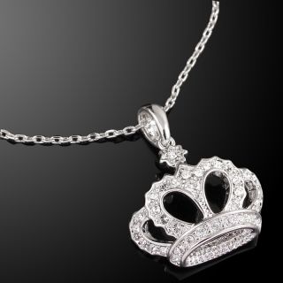 Gold GP Swarovski Crystal Crown Pendant Necklace J509