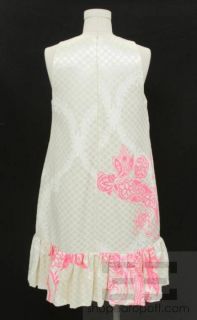Giambattista Valli Cream Brocade Neon Pink Print Dress Size 44