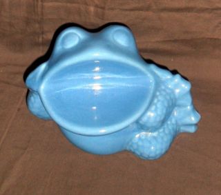 Vintage Big Mouth Blue Ceramic Frog Toothbrush Holder Paste R Bar Soap