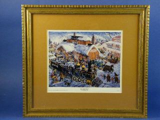 Gerald Nees Signed Framed Print Litho Railroad Town