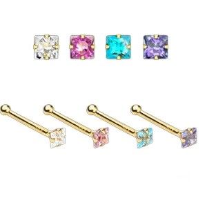 14kt Solid Gold Nose Bone Ring Stud Pin 2mm Square 20g