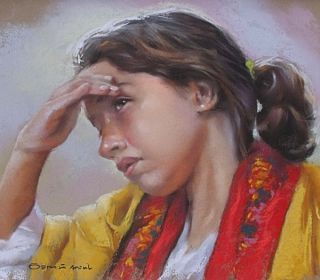 German Aracil Portrait Pastel Painting Study of A Young Spanish Girl