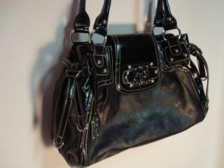 GIA Milani Black Patent Smooth Faux Leather Shopper Handbag Purse Nice