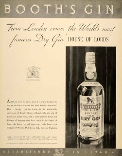 1934 Ad Booths Dry Gin Antique Liquor Bottles Alcohol   ORIGINAL