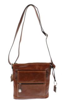Giani Bernini New Glazed Brown Leather Crossbody Handbag Small BHFO
