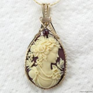  Grecian Goddess Butterfly Cameo Pendant 14K Yellow Rolled Gold Jewelry