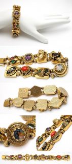  Slide Charm Multi Gemstone Bracelet Solid 14k Gold Fine Jewelry