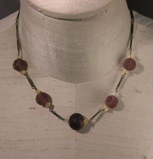 Chinese Art Deco Amethyst Bead Sterling Link Necklace