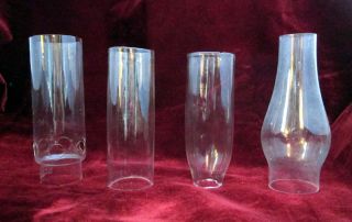 FOUR   Different types of Clear Glass Oil Lamp Chimneys 6 7 Tall