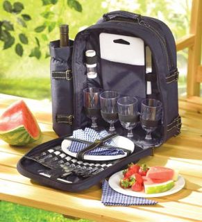 30pc Complete Picnic Basket Wine Backpack Plates Bag