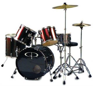 GP Percussion GP200WR Performer 5 Piece Drum Set With Cymbals, Wine