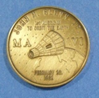 Project Mercury John H Glenn Jr 1st Orbit Earth MA VI 2 20 62 Coin