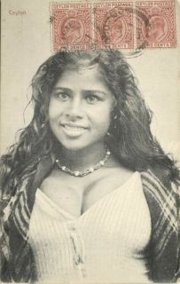 Ceylon Beautiful Young Native Girl Necklace Jewelry 1908 Stamps