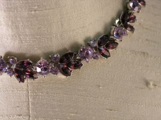 Vintage Trifari Silvertone Purple Rhinestone Contessa Necklace as is
