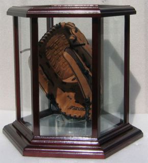Baseball Glove Display Case Hexagon Shape Solid Wood Frame GBB03 Che