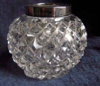 Antique Glass Dressing Table Jar with Solid Silver Rim John Grinsell
