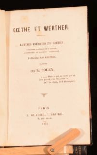 1855 Goethe Et Werther Lettres Inedites de Goethe