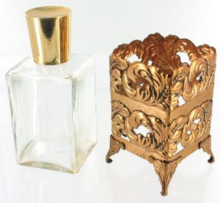  Stylecraft Ornate Filigree Gilt Gold Perfume Bottle Matching PR