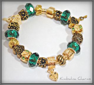  Style Gold Charm Bead Bracelet with Geen and Gold Beads