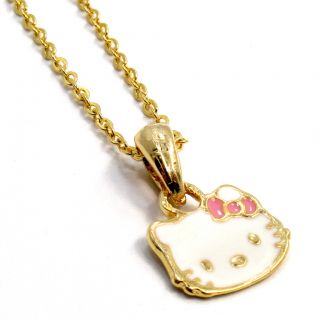 Gold 18K GF Bow Baby Pink Hello Kitty Face Girl Infants Pendant Charm